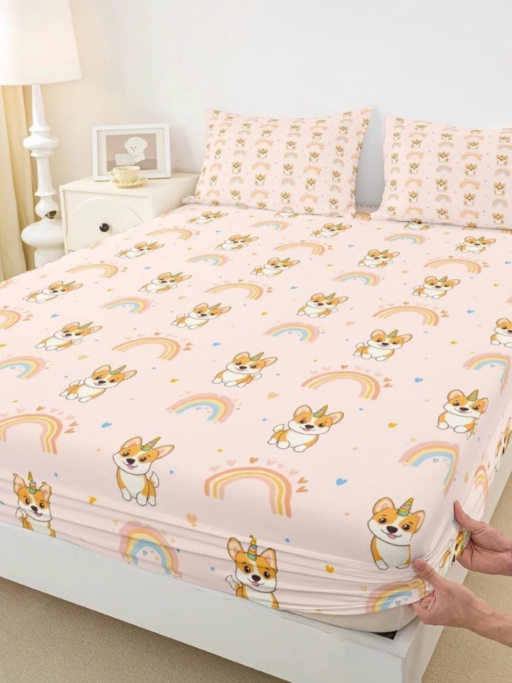 Corgi Unicorn Print Pink Bedding Set (Full) - no flat sheet